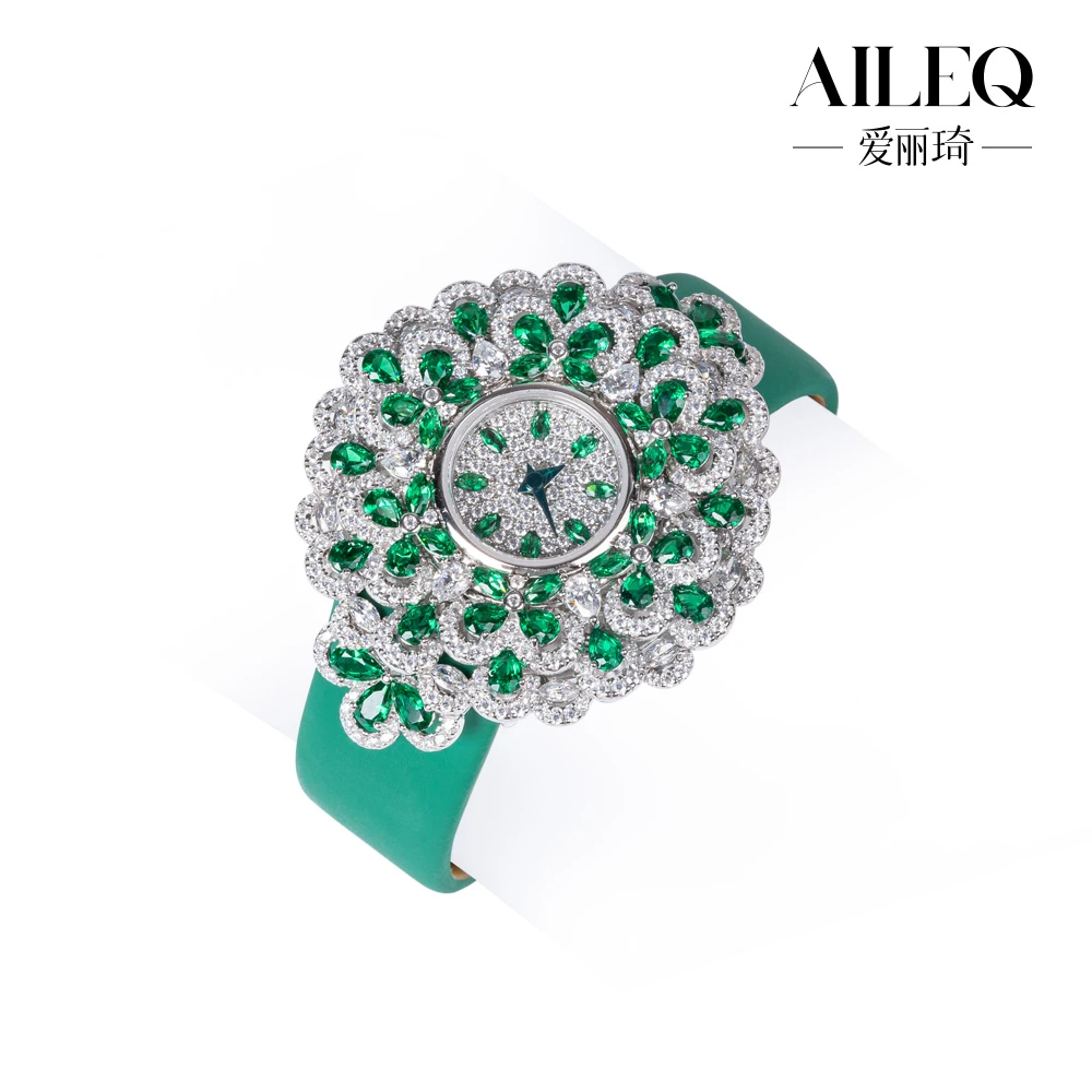 AILEQ 925银皮质银制品 镶高碳钻气质时尚百搭设计师奢华腕表腕带