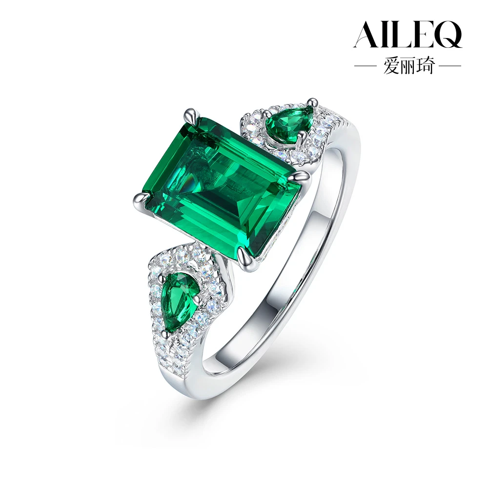 AILEQ 925银合成锆石戒指 轻奢华简约气质木佐绿色宝百搭个性经典