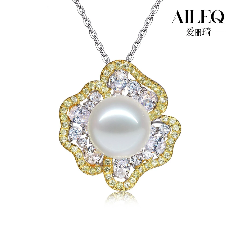 AILEQ 吊坠925银仿珍珠 金边白色轻奢气质优雅时尚饰品设计师项链