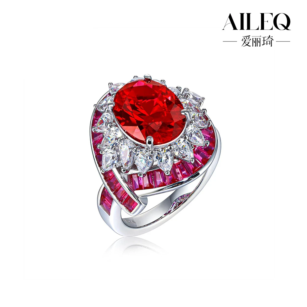 AILEQ 925银戒指 满镶高碳钻红宝轻奢高定戒指女款高级感个性重工