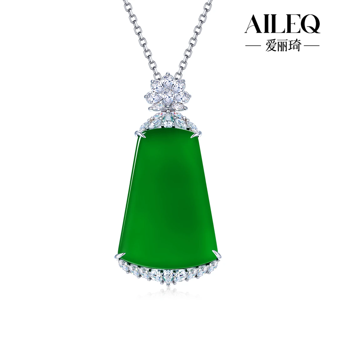 AILEQ925银镶天然玉髓灵动之心无事牌吊坠时尚品质珠宝玉髓项链