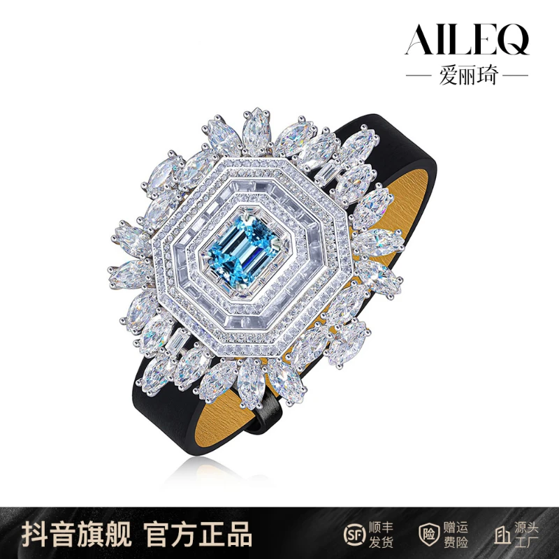 AILEQ 925银手链 镶高碳钻时尚奢华满钻坠链腕带蓝色气质豪华手链