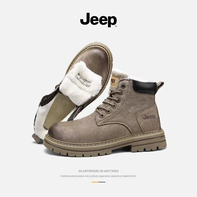 JEEP/吉普东北冬季雪地靴男士保暖加厚加绒棉鞋男户外工装马丁靴