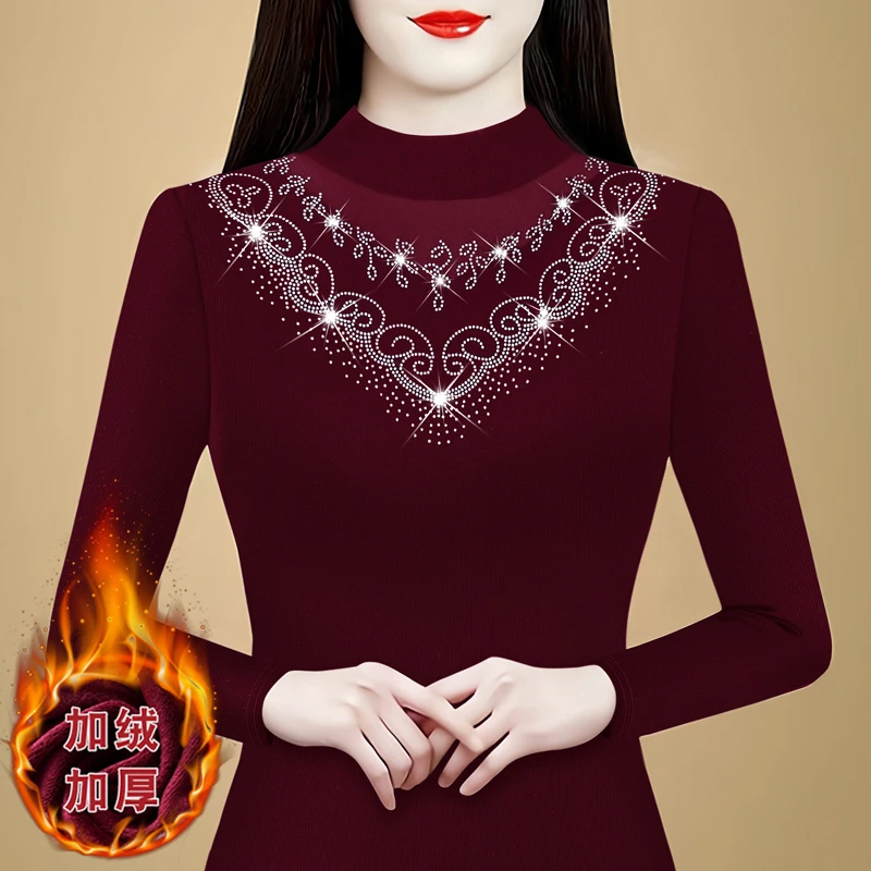 2025秋冬新款洋气修身显瘦打底衫半高领百搭上衣气质纯色长袖衫