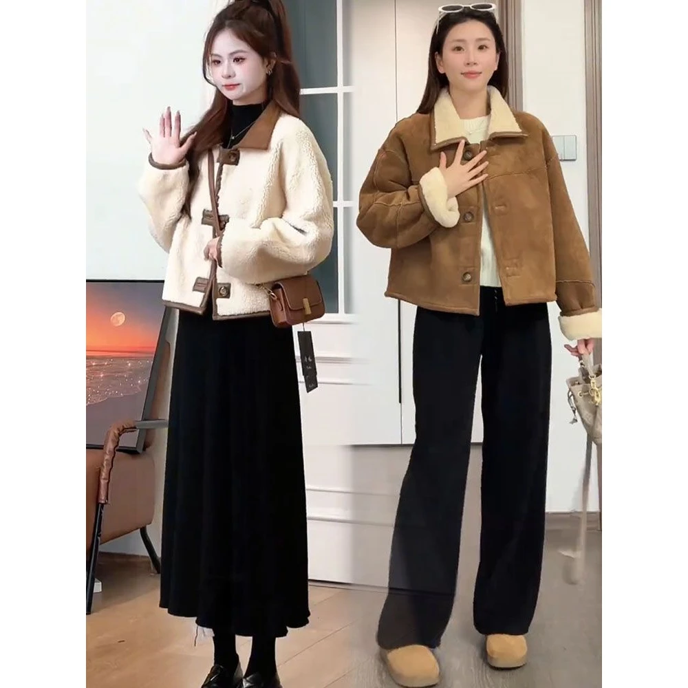 韩系小个子短款两面穿羊羔毛外套女秋冬新款显瘦洋气皮毛一体上衣