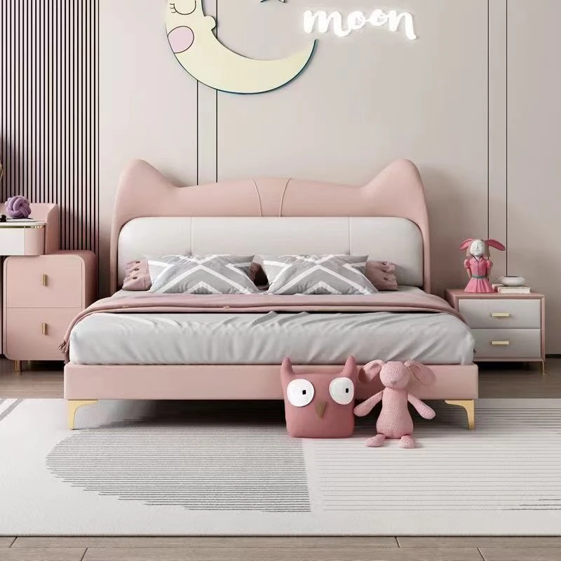 卡通儿童床女孩公主床1.5皮艺床卧室真皮床小孩子单人床主卧床