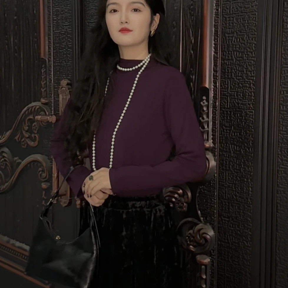 月畔湾【璃倾裳】冬季纯色百搭圆领纯色休闲打底长袖