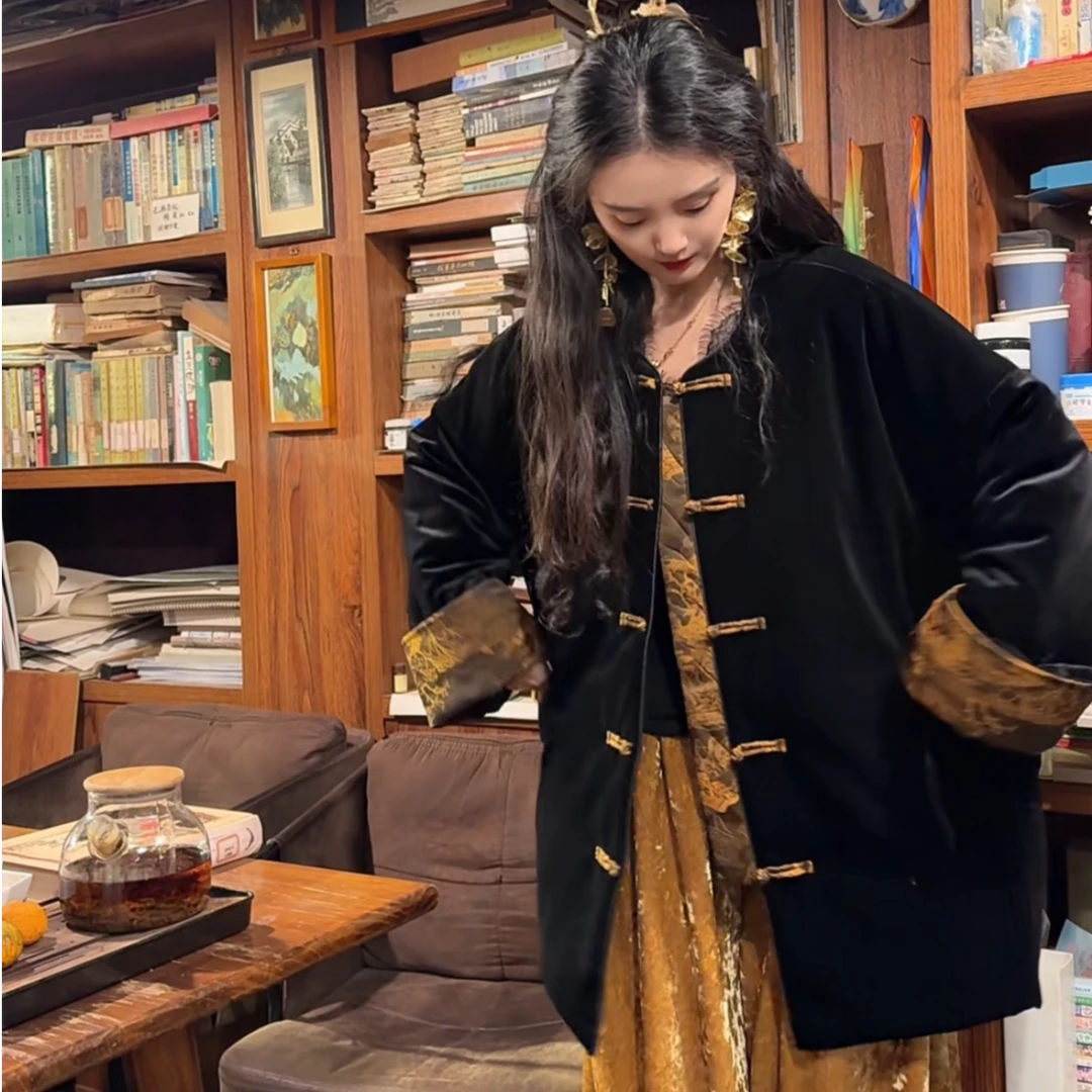 月畔湾【吟墨香】新中式复古中国风气质保暖显瘦禅意棉袄外套女