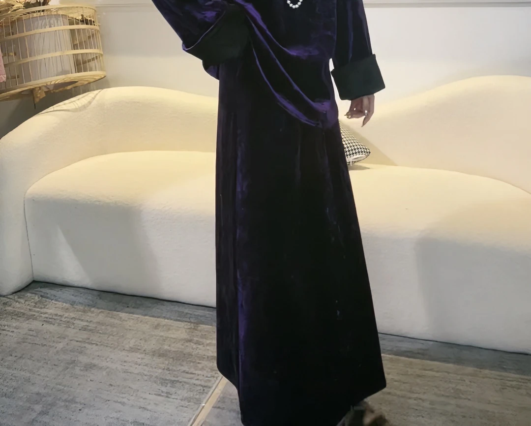 2025新中式国风加绒加厚女士丝绒半身裙显瘦中高腰纯色松紧长裙