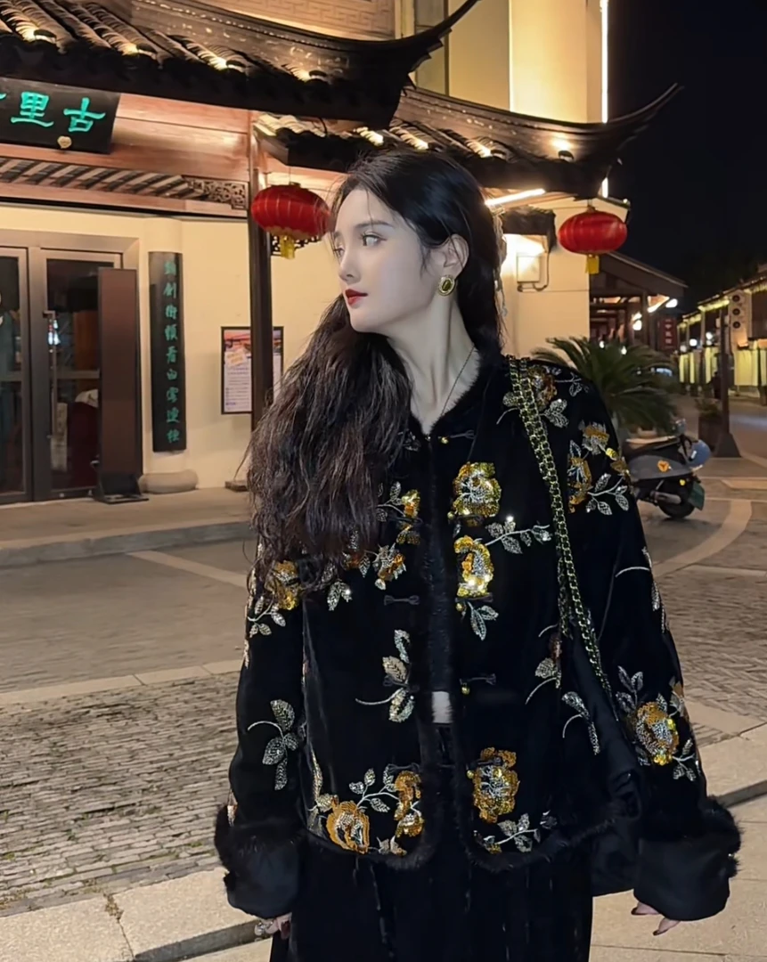 月畔湾【冬凛赋】新中式冬季水貂毛轻奢棉衣国风定制禅意棉袄外套女