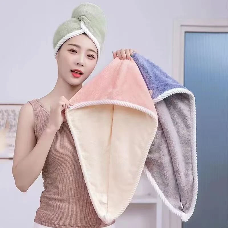 双层珊瑚绒干发帽女加厚超强吸水速干浴帽拼接色干发巾包头发毛巾