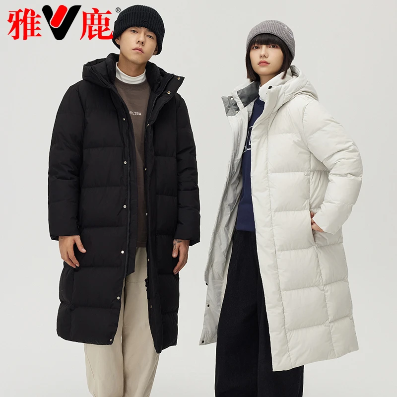 雅鹿情侣羽绒服反季中长款男女同款冬季加厚2023新款男士保暖外套