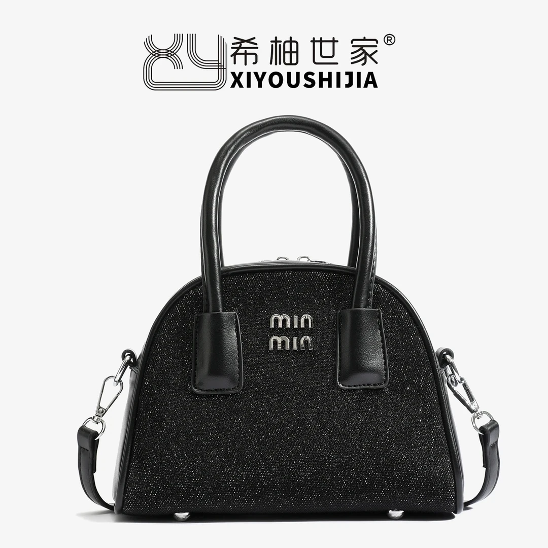 满天星经典时尚水桶包百搭潮流黑色单肩斜挎包077黑