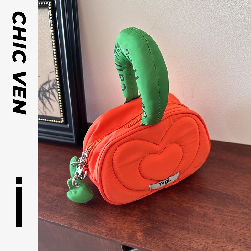 CHIC VEN韩版拼色尼龙布手提包包流行潮流爱心化妆包2106单肩包