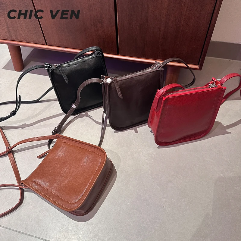 CHIC VEN韩版牛皮潮流百搭简约时尚包包女士外出单肩斜挎包5615