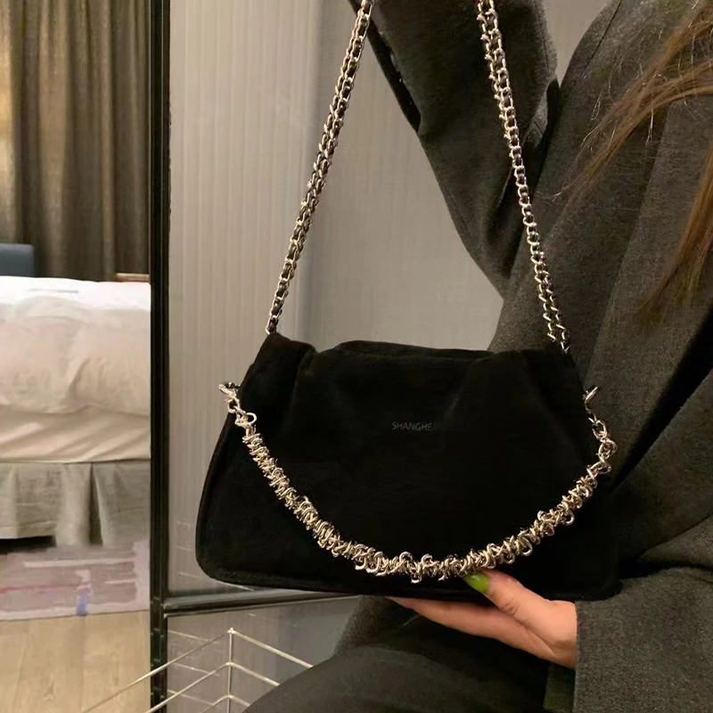 磨砂褶皱云朵包包女士潮流小众设计链条单肩腋下包8623