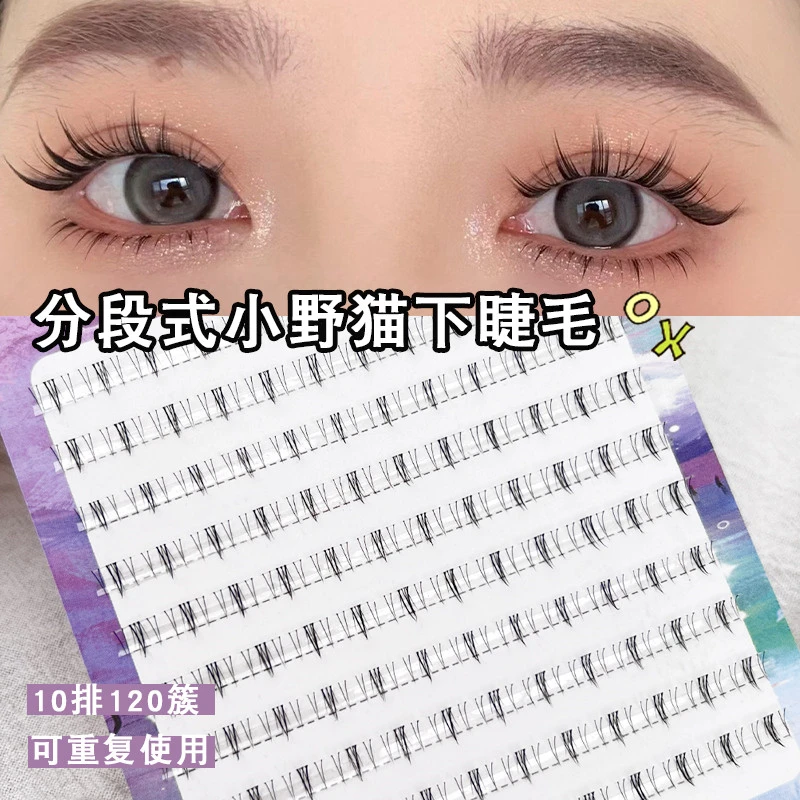 九月秋小野猫分段式下睫毛自然纯欲单簇三部曲透明梗仙子假睫毛