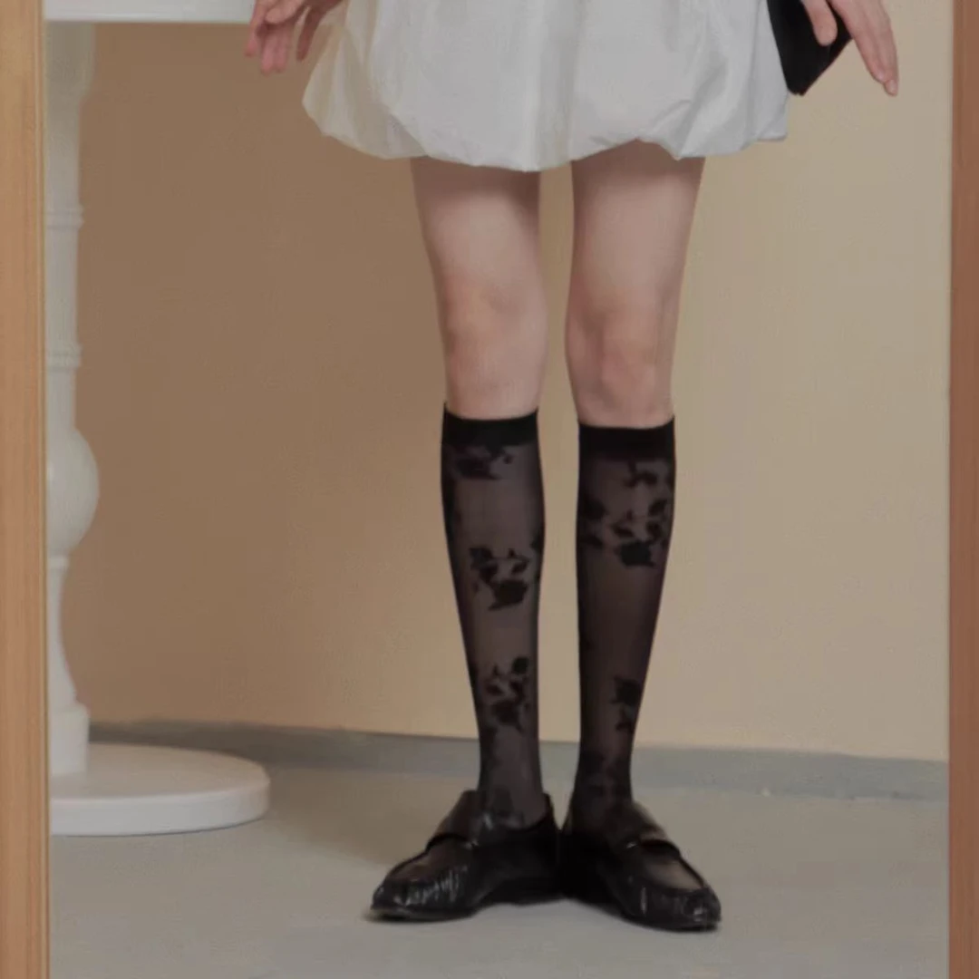 IVY YANG （黑白随机发）复古法式温柔少女蕾丝玫瑰防勾丝美袜丝袜