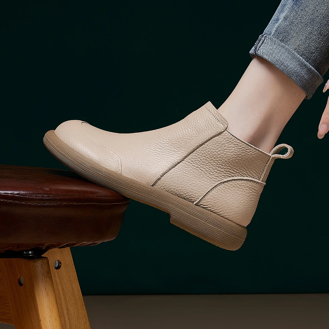 头层牛皮芒果头低筒切尔西女靴2022秋冬加绒平底马丁短靴软底休闲