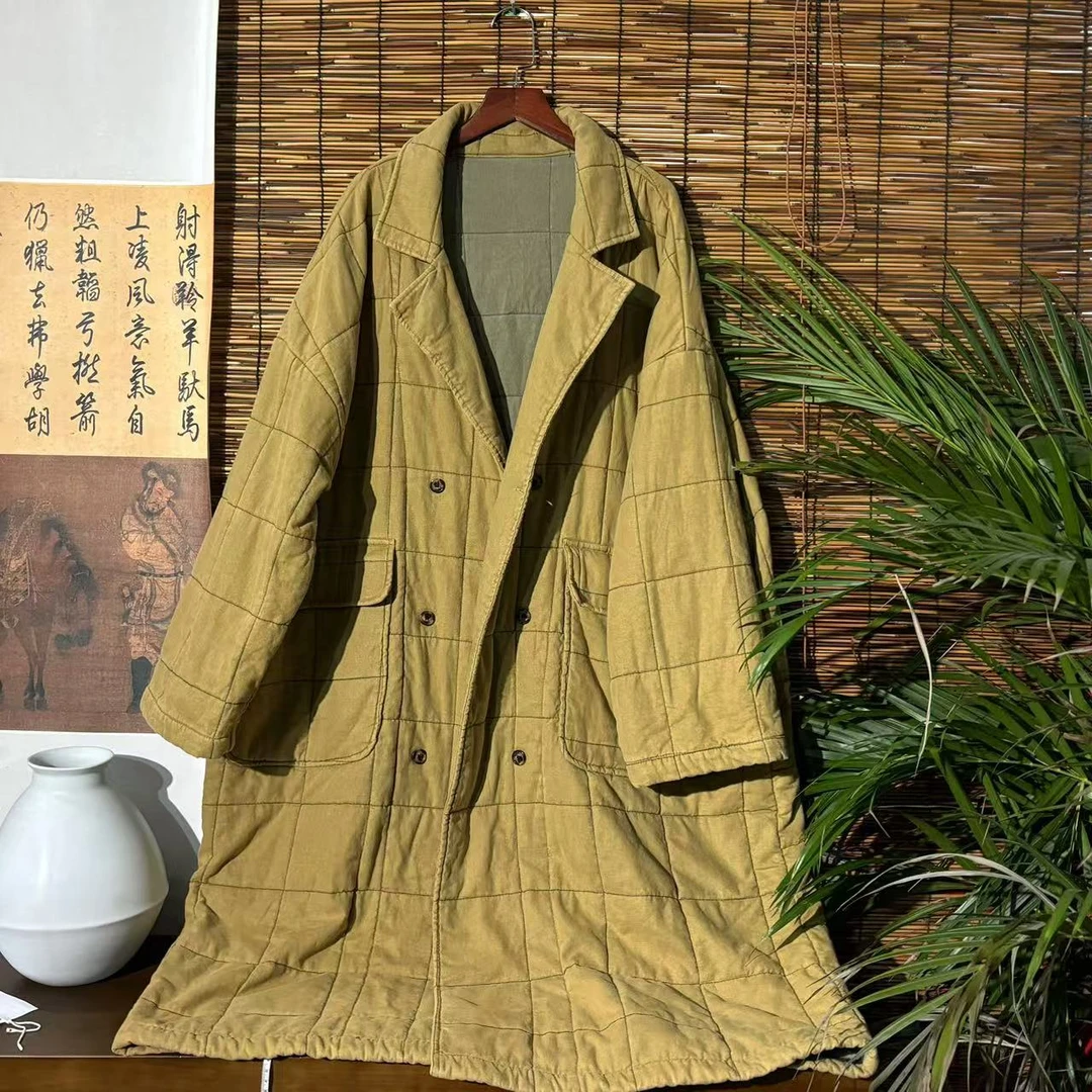 【大梅子推荐】设计款亚麻翻领长棉服X5879