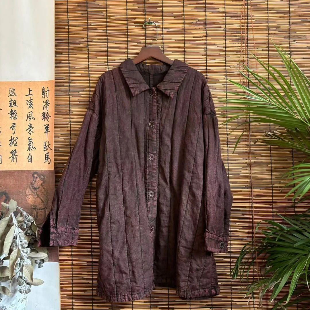 【大梅子推荐】设计款亚麻翻领棉衬衫QXXM205