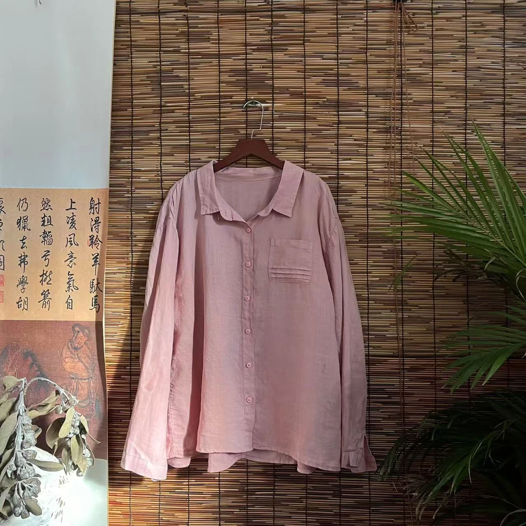 【大梅子推荐】设计款亚麻翻领衬衫 H8096