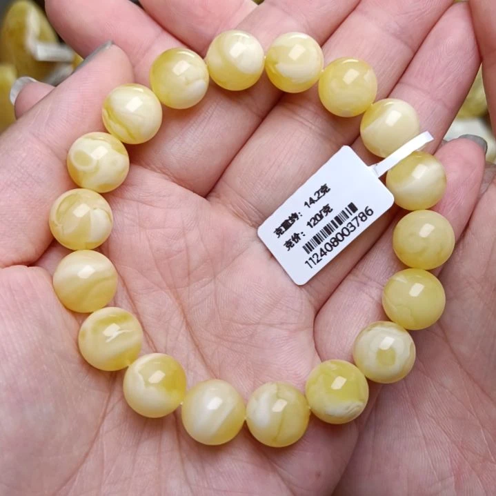 蜜蜡手链未镶嵌艺**雕11+圆珠白花蜡