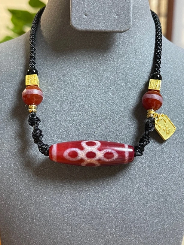 藏式红色紫色肉五眼闪电锁骨链真品玛瑙玉髓吊坠男女正品项链合金