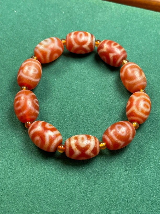 藏式正品红肉熊猫三眼玉石手链真品玛瑙玉髓手串财财阵男女手工