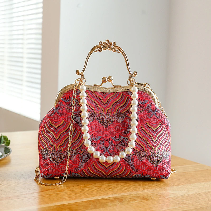 【中国红】新中式国风旗袍马面裙搭配复古手提斜挎肩包红色婚礼A370