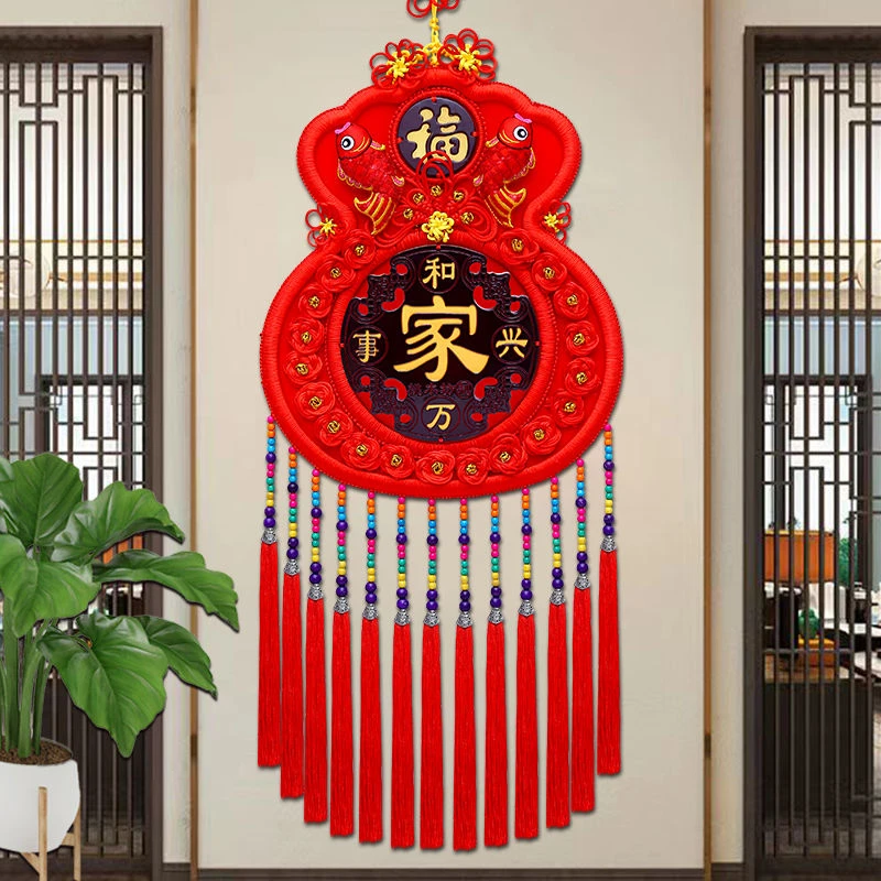 中国结蛇年挂件客厅高档钱袋福字桃木电视背景墙招财乔迁过年装饰