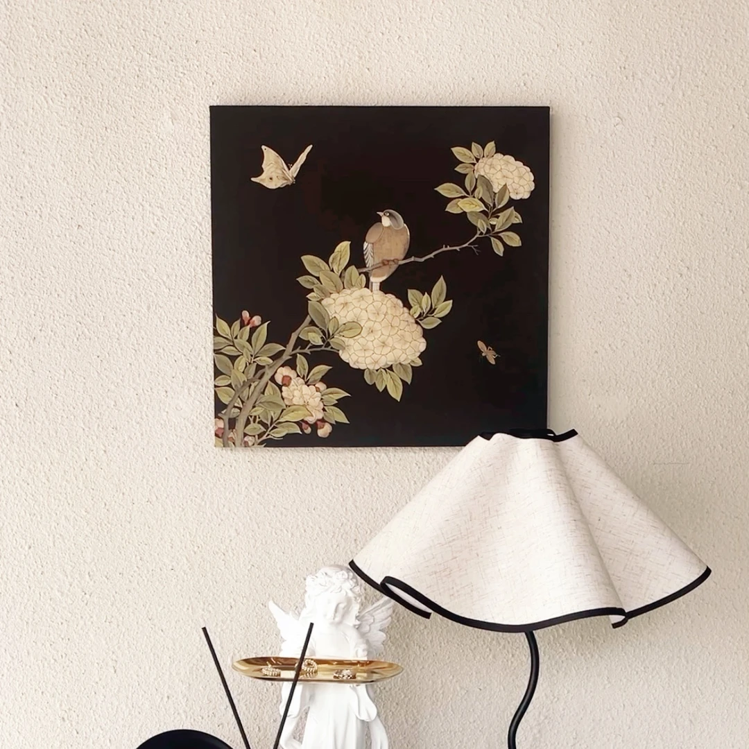 喜上眉梢花鸟图中古风客厅沙发背景墙装饰画新中式卧室书房挂画