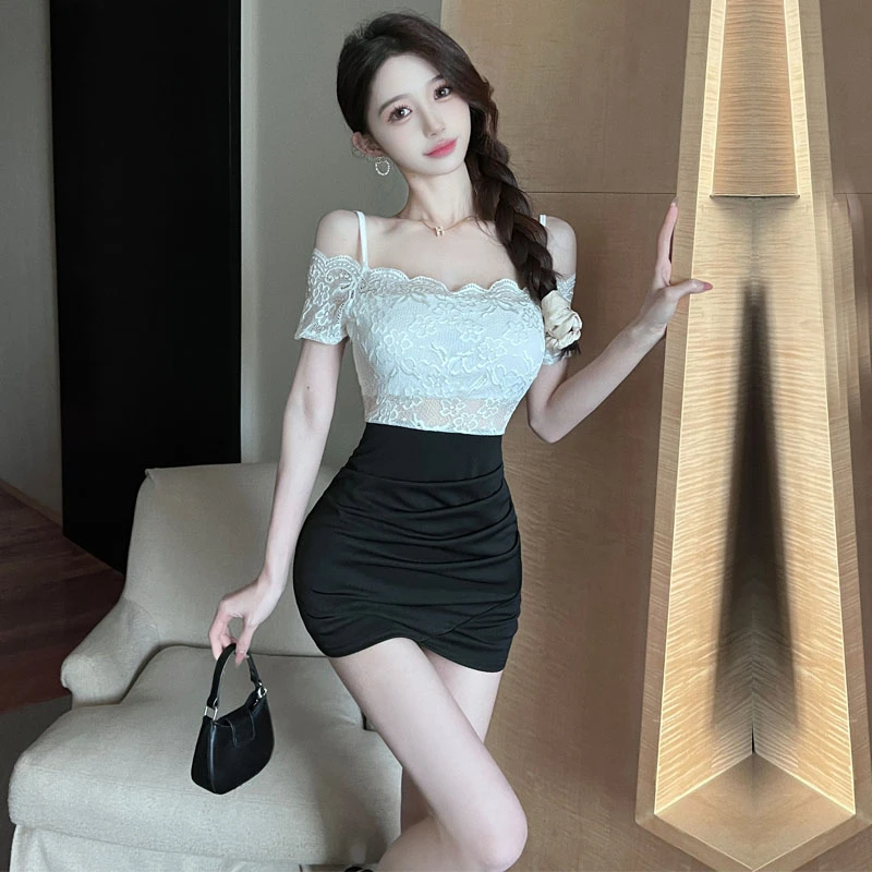 纯欲风女装夏时尚蕾丝拼接修身包臀裙气质显瘦性感辣妹吊带连衣裙