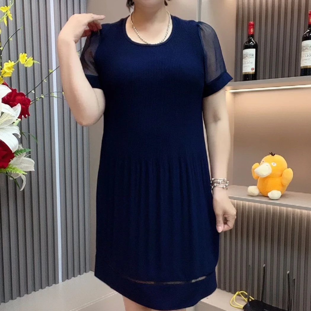 无品牌新款圆领中长款褶皱连衣裙