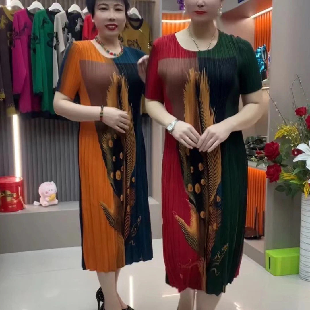 B03新款复古连衣裙2024新款时尚气质中年妈妈减龄宽松显瘦裙子