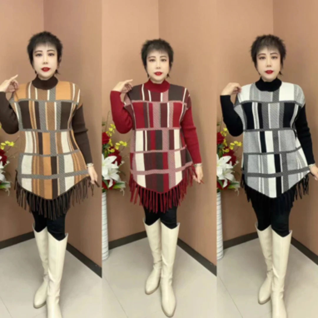 新款高档妈妈装针厚款格子大版衫秋冬款大码女裘