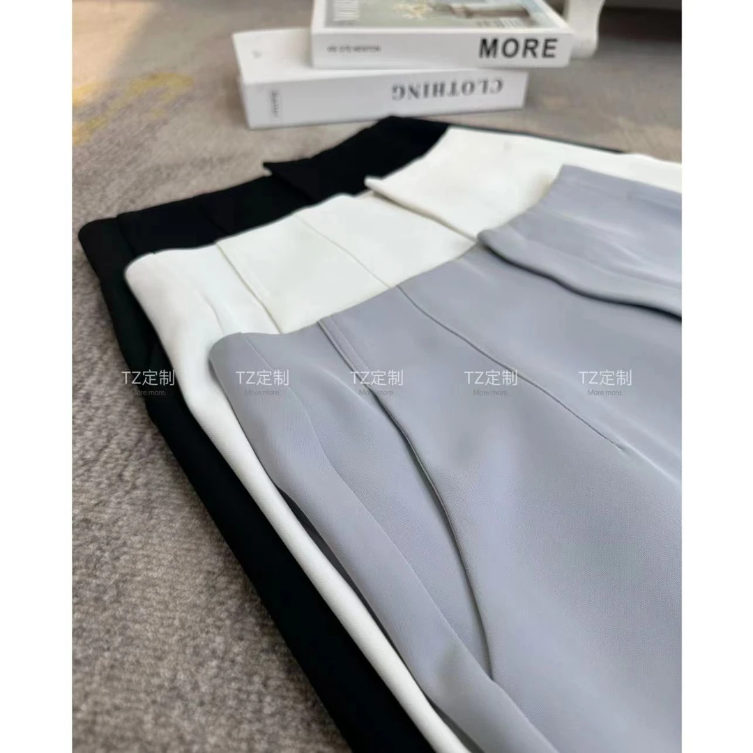 西装阔腿裤女夏季薄款小个子高腰垂感直筒防蚊晒灰色拖地窄版西装