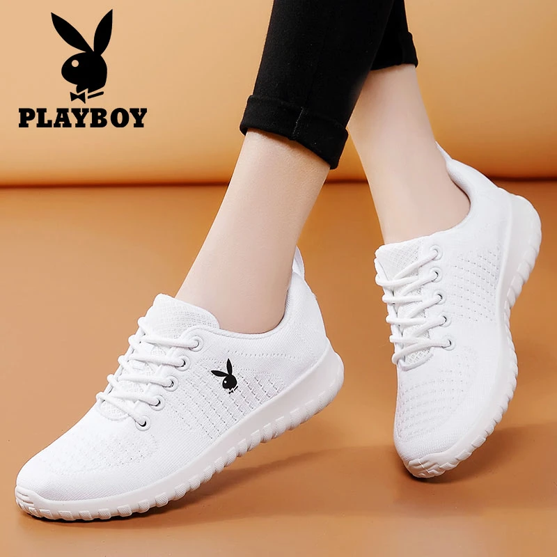 PLAYBOY秋季新款女士鞋子运动小白鞋学生韩版百搭透气女网鞋