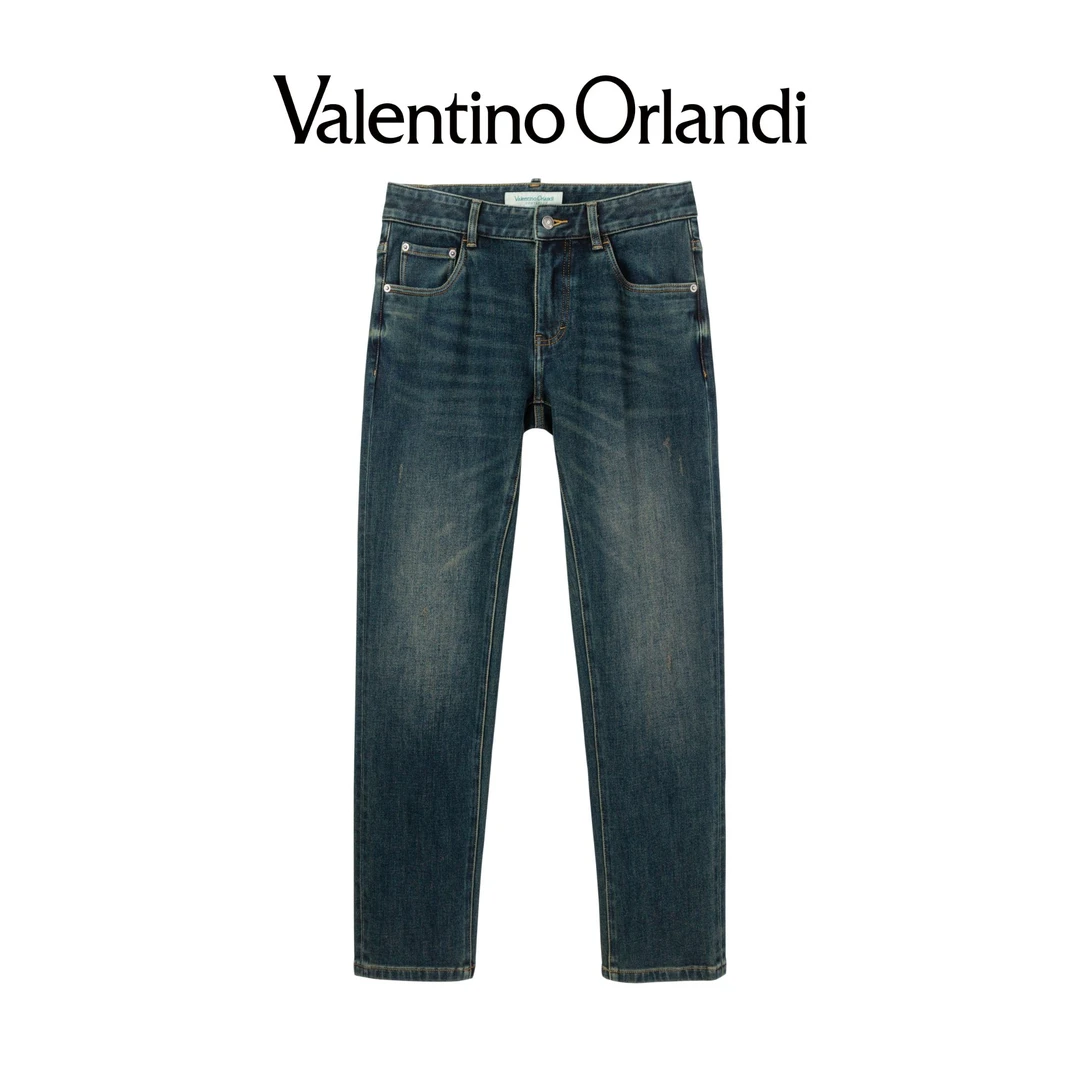 Valentino orlandi男士直筒设计师弹力牛仔裤