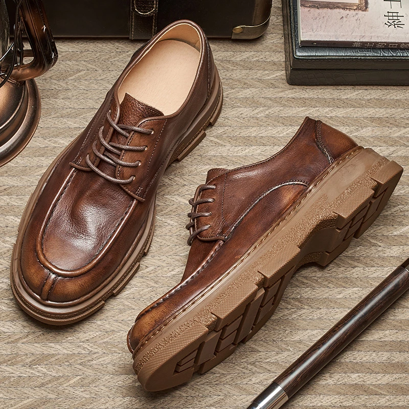 LG713皮鞋休闲复古厚底英伦风圆头英伦系带皮鞋休闲复古英伦风