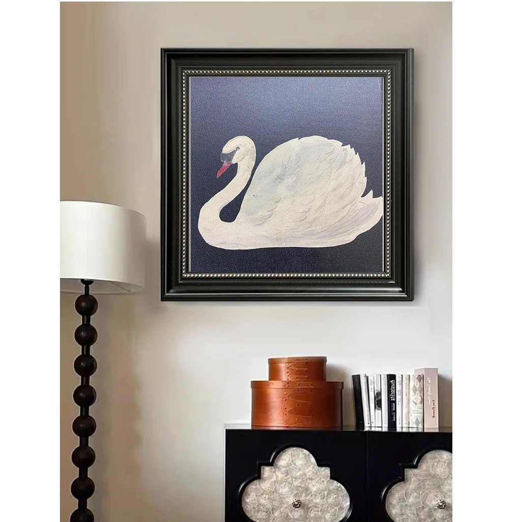 801天鹅高级感北欧复古风客厅装饰画简约法式玄关中古风艺术挂画