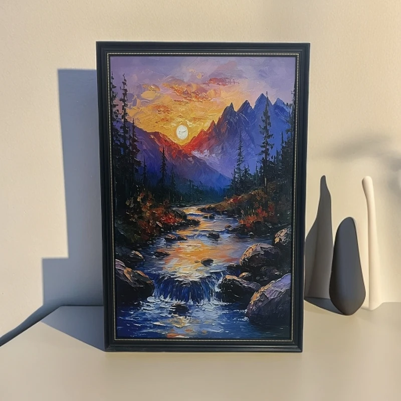 134最新款日出风景油画欧式美式中古复古入户玄关客厅油画装饰画