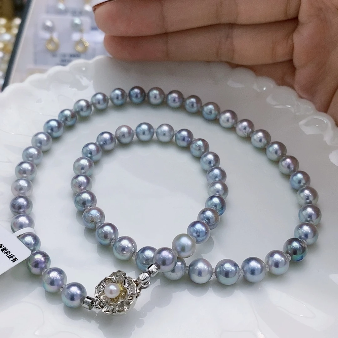 海水珍珠特价天然真多麻项链6.5-7mm银S925镶嵌