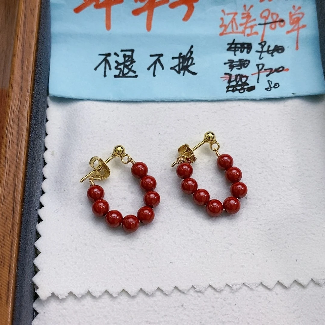 淡水珍珠 特价不退不换朱砂耳饰未镶嵌