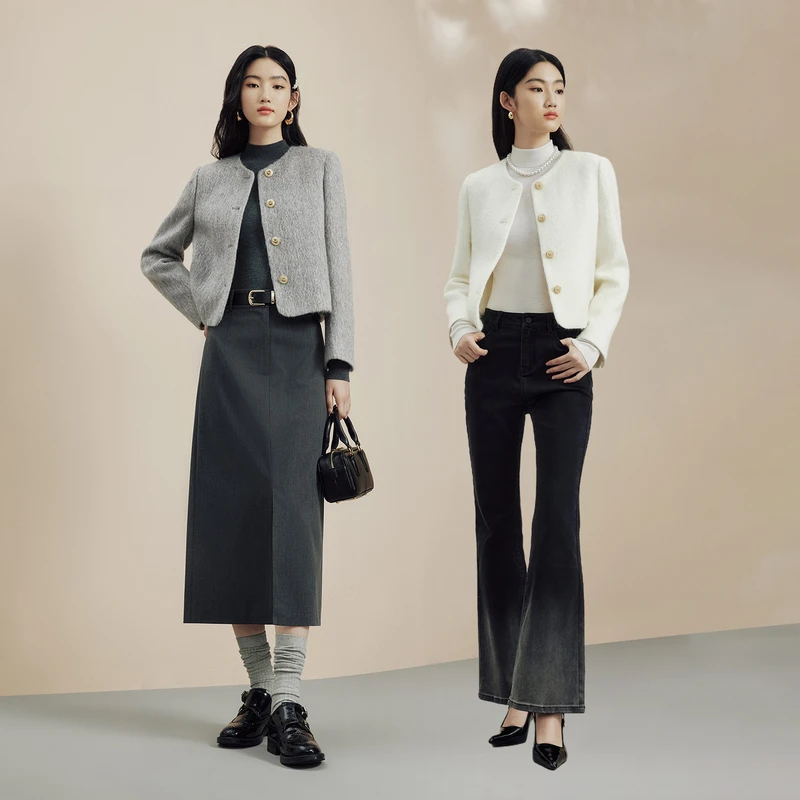 LIME/莱茵【自在从绒】秋冬马海毛高端保暖短大衣双色LDFD9AWHC801