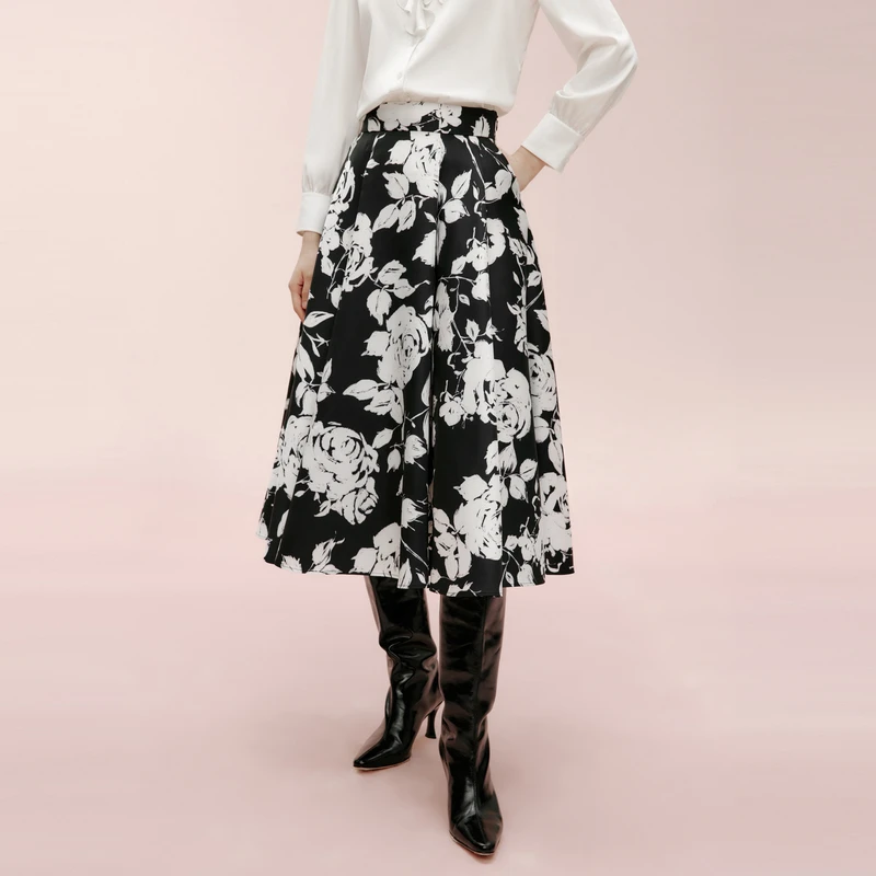 LIME/莱茵25年早春商场同款花稿印花梭织半裙黑色LDGA1BWSK802