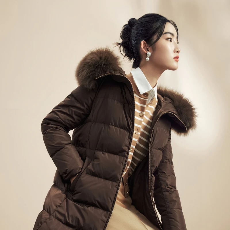 LIME/莱茵【巧克力软糖】冬季保暖羽绒服长大衣深咖色LMFDOBOLC701