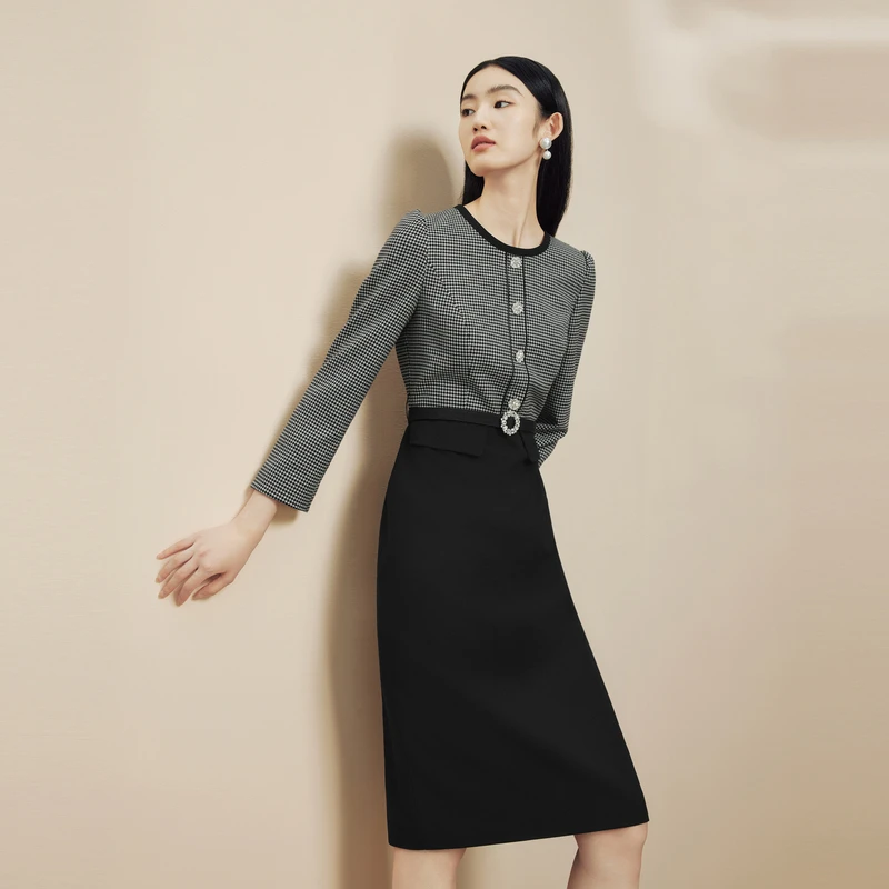 【粉丝专属】【心动回声】气质高腰梭织连衣裙夜幕黑色LMFD8BWOPP02