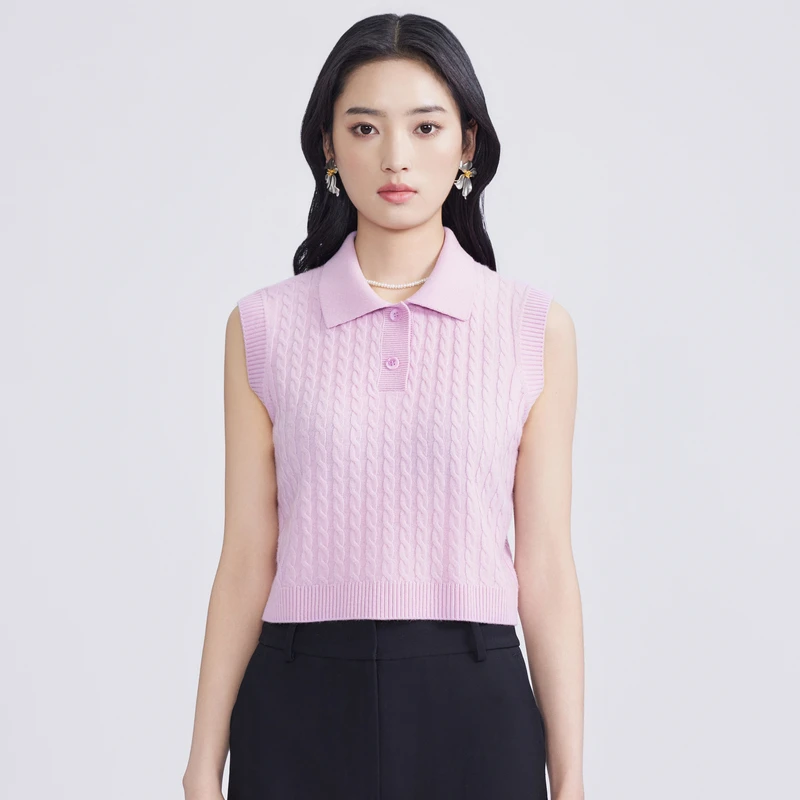 24年春时尚针织套头衫浅玫紫色LMFA1AKPRK01