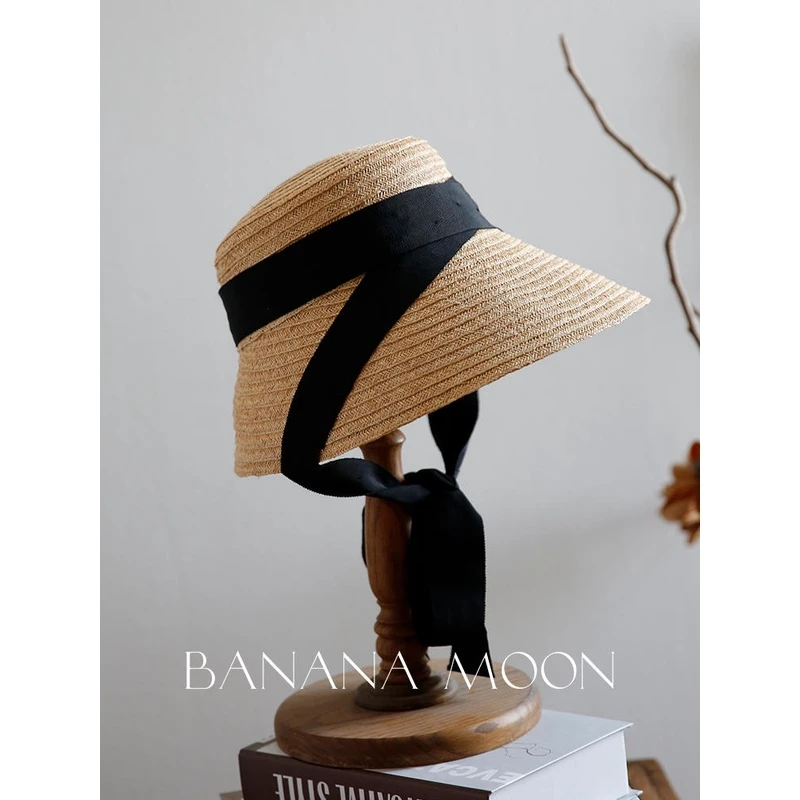 遮阳帽女夏法式复古拉菲草草帽极轻出游度假防晒帽沙滩帽